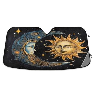 Imagem de ATTX Para-brisa de carro sol e lua 134.6 cm x 59.7 cm escudo solar universal com proteção UV, persiana de janela frontal automática dobrável para Sedans SUVs caminhões #814