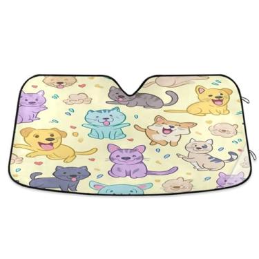 Imagem de ATTX Pára-brisas de carro de gato fofo 139.7 cm x 70.1 cm escudo solar universal com proteção UV, persiana de janela frontal automática dobrável para caminhões Sedans SUVs #623