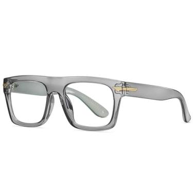 Imagem de Óculos retrô quadrados transparentes femininos, armação de óculos masculina da moda, óculos para computador, cinza claro