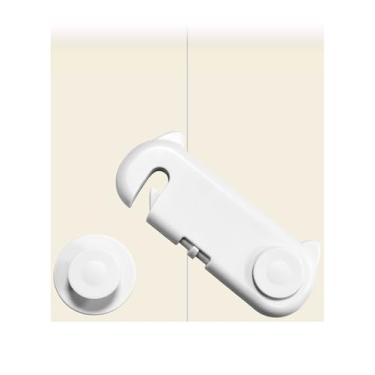 Imagem de Fechaduras de segurança para armário pacote com 6 travas de segurança para crianças com adesivo forte para gavetas, armários, despensa e portas (brancas)