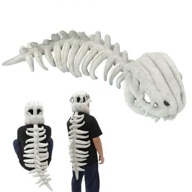 Imagem de Conjunto de fantasia realista de esqueleto de dinossauro, roupa de dinossauro de pelúcia de espinossauro vestível com lombada traseira 3D (110 cm)