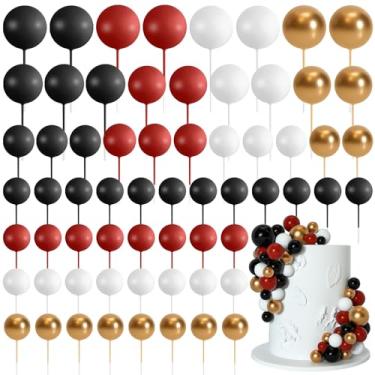 Imagem de Bouiexye 75 peças de decorações de topo de bolas de bolo - Topper de cupcake de espuma, mini balão de bolo, palitos de bolo para festa de aniversário, casamento (preto, vermelho, dourado, branco)