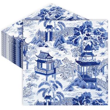 Imagem de Guardanapo de papel descartável toscano para coquetéis de 80 peças azul branco para bebidas para festa em casa suprimentos de mesa decoração