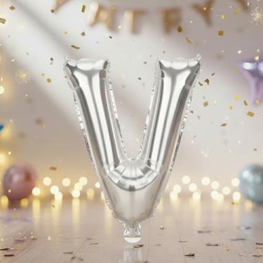 Imagem de Balões grandes de letras prateadas de 81 cm V, balões de alumínio preenchidos com hélio Mylar Vlphabet para festas de aniversário e decorações comemorativas, suprimentos grandes de decoração de festa