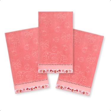 Imagem de Kit 3 Toalha Lavabo Infantil Jaquard Com Barra Pinte e Borde (Salmão Cogumelo)