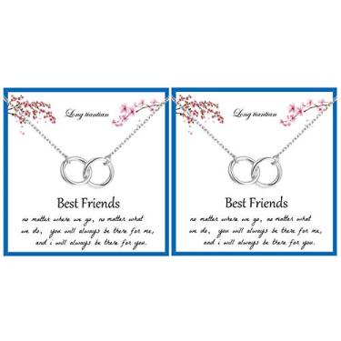 Imagem de Colar de círculo entrelaçado de melhor amigo para 2, colar delicado com pingente de círculo duplo infinito, cartão de mensagem, joias, presente de aniversário, Metal, Na