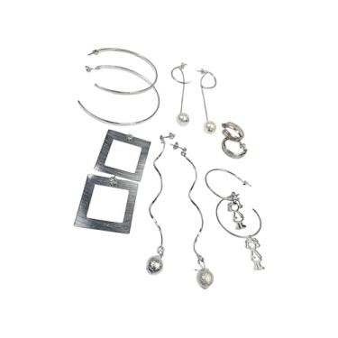 Imagem de Brinco Feminino Cor Prata Modelos Variados Kit 6 Pares