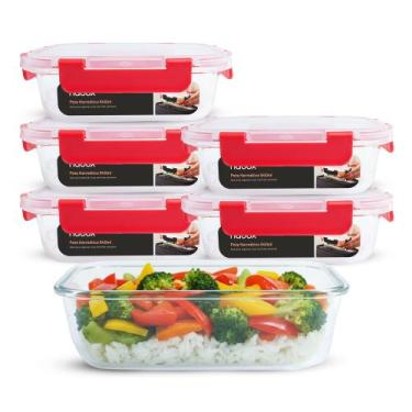 Imagem de Conjunto 6 Potes Vidro Hermético 640ml Travas Fortes Premium - U4HOME,