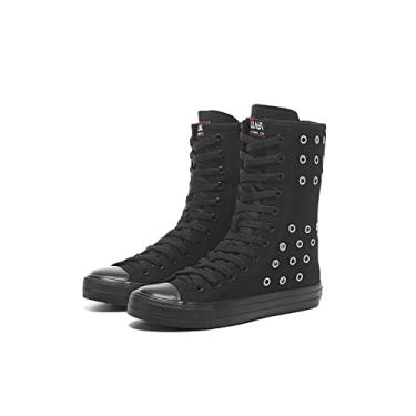Imagem de Tênis feminino de lona de cano alto com cadarço moderno e casual para meninas, Preto-08, 39 BR