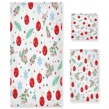 Imagem de Wassud Conjunto de 3 toalhas de banho de bolas de Natal, toalhas super macias e absorventes para banheiro, toalhas de banho de secagem rápida, toalha de banho para academia, spa, hotel