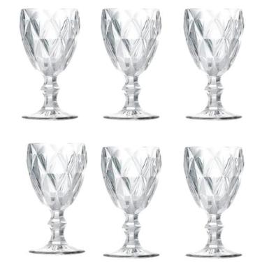Imagem de Taca de Vidro Diamond Transparente 340ml Jogo 6 Taças, Vinho, Água, Dr