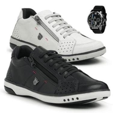 Imagem de Combo 2 Pares De Sapatenis Madrid + Relogio - Gelo E Preto-Masculino