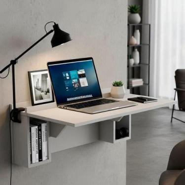 Imagem de Escrivaninha Mesa Dobrável com Nichos Branco - JPF Móveis