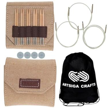 Imagem de Lykke Naturale Conjunto de núcleo de 8,9 cm, tamanhos 3, 4, 5, 6, 7 agulhas de tricô circulares intercambiáveis para esportes, bebê, fio DK, fio leve, fios giratórios de bétula 3, estojo bege JU