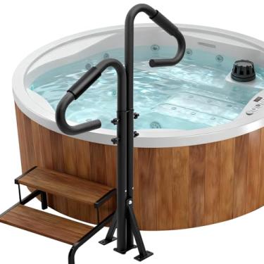 Imagem de CXRCY Corrimãos de banheira de hidromassagem bidirecional, tecnologia de prevenção de ferrugem de revestimento eletroforético, rotação 360 e altura ajustável de 109 a 134 cm, corrimão lateral SPA de