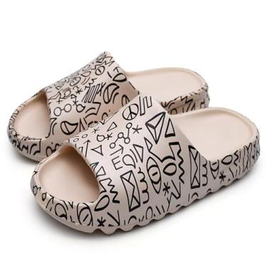 Imagem de LZKHW Chinelos de nuvem e chinelos de travesseiro para mulheres e homens, bico aberto de secagem rápida, escorregadores grossos e macios, sapatos de praia, sapatos aquáticos, antiderrapantes para uso