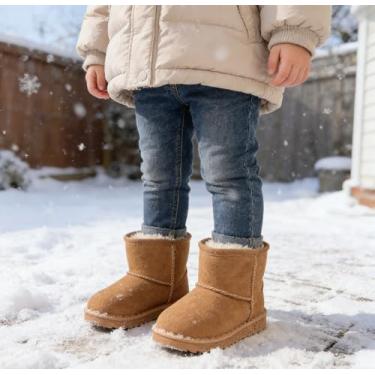 Imagem de Botas de neve para meninos e meninas, botas de inverno, quentes, antiderrapantes, ao ar livre, sapatos de inverno de camurça, leves e confortáveis (bebês/pequenos), Marrom, 9 Toddler