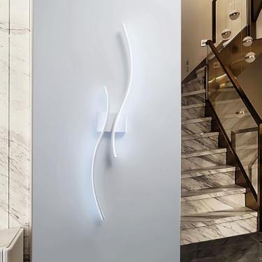 Imagem de Luminária de parede LED para interiores, aplique de parede longo branco em acrílico, 100 cm (39,4"), 25 W, 2800 lúmens, luz branca fria de 6000 K, ideal para quarto, sala de estar, sala de j