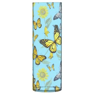 Imagem de JUZIHAI Vaso de flor de borboleta para flores 9,9 cm x 30 cm Cilindro de plástico moderno vaso de flores para centro de mesa de casamento decoração de casa