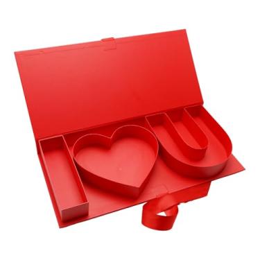 Imagem de Kafucize Caixa de presente preenchível em forma de letra I Love U, recipiente de armazenamento decorativo para o Dia dos Namorados (RED IOU)