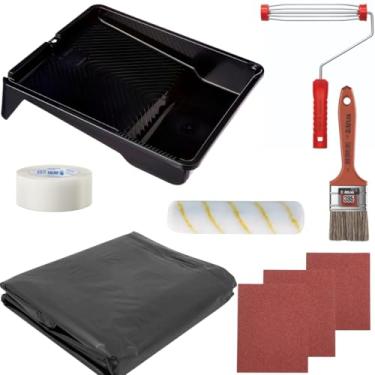 Imagem de Rolo 23cm 10mm + Suporte Garfo 23cm + Bandeja 2,7L 30x37cm + Fita Crepe + Lixa 120 + Lixa 100 + Lona + Trincha