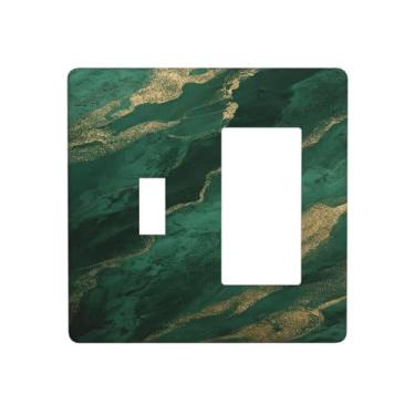Imagem de Naiqadnehz Capas de tomada padrão de mármore ouro verde 1 interruptor 1 interruptor de luz combo de interruptor de luz placa de parede elétrica para decoração de cabine de quarto