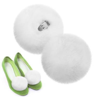 Imagem de Beeplove Pompons Tinkerbell para sapatos – clipes de sapato fofos grandes de 7,9 cm, pompons brancos removíveis, acessórios para fantasias de sininho para mulheres, cosplay de Halloween, 2 peças