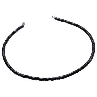 Imagem de TUMBEELLUWA Colar feminino com contas de pedras naturais de 6 mm, pulseira empilhável de contas de 6 mm, joia boho moderna para o verão e praia, Obsidiana preta, Pedra de obsidiana preta