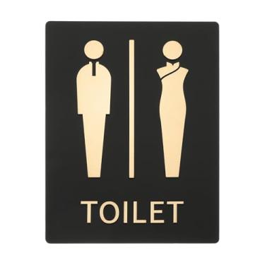 Imagem de PATIKIL 1 pacote de placa de banheiro, 20 x 28 cm, unissex, autoadesivo, engraçado, metal, neutro, fofo, para negócios, casa, banheiro, porta, parede, feminino, masculino, dourado, estilo 3