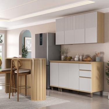 Imagem de Cozinha Compacta 100% Mdf 5 Pçs Tampo E Bancada 120cm Aura Carvalho Uv-cinza Cris Pet-cinza Cris Uv