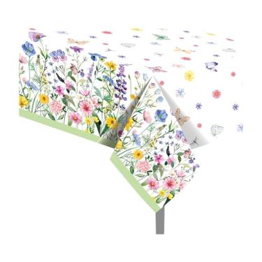 Imagem de Parrtty Hurrican 2 toalhas de mesa florais descartáveis, toalhas de mesa retangulares de plástico, perfeitas para festas de aniversário, piqueniques ao ar livre e decoração de cozinha (estilo 3)