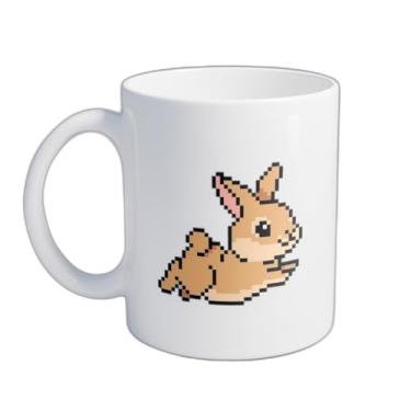 Imagem de Caneca Xícara de Café Porcelana 300ml Com Desenho de Coelho Pixel