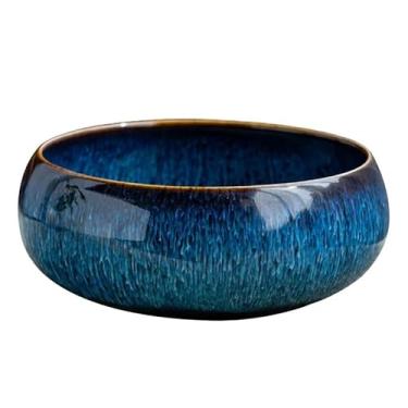 Imagem de EFDNK-HB Vaso de flores de bacia de água interna, tigela de bonsai, semente de lótus, vaso de flores de cerâmica para plantas, design à prova de vazamento de plantas suculentas (azul)