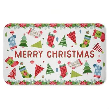 Imagem de Tapete antifadiga de Natal Merriment Stockings, ergonômico acolchoado para cozinha e pé com suporte antiderrapante, tapete confortável ecológico, design de Suzanne Nicoll, 76 x 45 cm