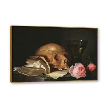 Imagem de Moldura de teca. Arte em tela floral country, pintura botânica vintage de natureza morta, decoração de parede de cozinha de fazenda emoldurada para sala de jantar. A46. 30x45cm-11,8x17,7 pol