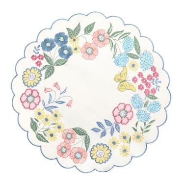 Imagem de Jogo americano de primavera conjunto redondo de 4 flores rosas bordadas florais Páscoa sazonal recorte recortado, borboleta, verão, flor, jantar, decoração de mesa de centro