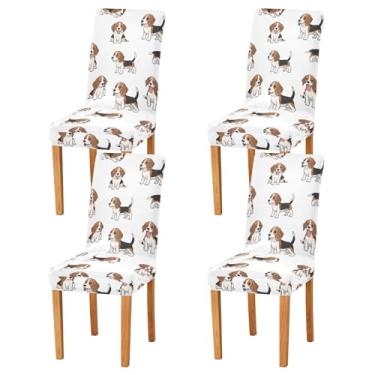Imagem de Conjunto de 2 capas de cadeira de sala de jantar brancas para cães Beagle, laváveis, removíveis, para casa ou festa