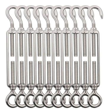Imagem de TooTaci Esticador de aço inoxidável M5, gancho e olhal de tensão, tensor de 10 peças, tensor e olhal, tensores para cabos, tensor de cabos, tensor de cabo de portão, tensor de vela