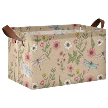 Imagem de Cestos de armazenamento dobráveis para armazenamento de quarto, cesta de armazenamento de cobertor para armazenamento e organização de trailers, 17 x 29 x 25 cm, flores silvestres, pacote com 2