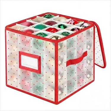 Imagem de Poxela Organizador de bolas de árvore de Natal, recipientes de armazenamento de ornamentos, caixa de armazenamento de ornamentos, recipientes de plástico rígido, 64 enfeites de Natal