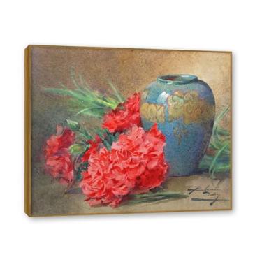 Imagem de NHLDZYH Moldura de teca. Impressão de flores vintage rústica, arte de parede em tela emoldurada floral clássica, decoração de cozinha de fazenda, pronto para pendurar. A07. 40 x 48 cm