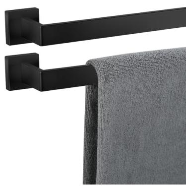 Imagem de Barra de toalha, pacote com 2 para banheiro, suporte de toalha de níquel escovado de 81 cm, 12/16/20/24/28/32/36 polegadas, SUS304, à prova de ferrugem, moderno quadrado (2, preto fosco, 81 cm)