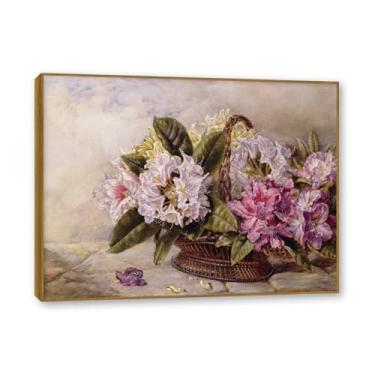 Imagem de NHLDZYH Moldura de madeira de teca. Flores clássicas natureza morta pintura em tela retro buquê de flores pinturas estilo country decoração de parede para cozinha e sala de estar. A26. 60 x 80 cm