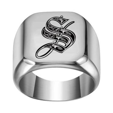 Imagem de Moda 26 inglês inicial titânio aço masculino anel para homens retro pu
