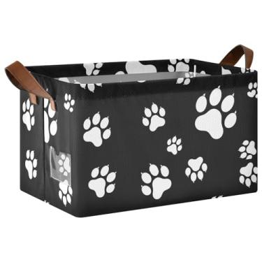 Imagem de Cestos de armazenamento pretos com estampa de pata de cachorro para organização e quarto de armazenamento, grandes cestas decorativas de 48 x 27 x 25 cm para decoração de casa e armazenamento