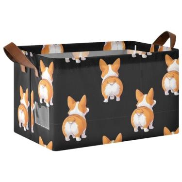 Imagem de Cestas de armazenamento decorativas grandes com alças, caixas de 43 x 29 x 25 cm para organização de cães fofos, organizador de armazenamento de armário preto, pacote com 1