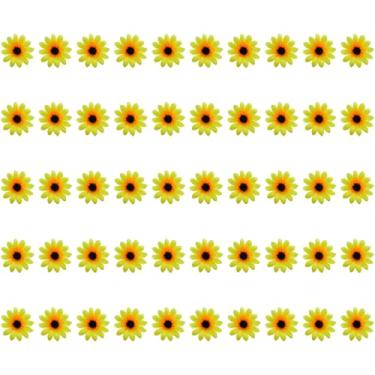 Imagem de Bairdish 50 peças de mini flores falsas de seda pequenas margaridas falsas a granel flores de feltro 3D cabeças de girassol artificiais soltas para artesanato faça você mesmo, pinturas, guirlandas de