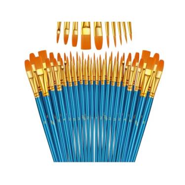 Imagem de ZRLEI Conjunto de pincéis de tinta, 40 peças de pincéis artísticos de ponta pontiaguda redonda para pintura acrílica, quadros de tela de aquarela a óleo, rosto de rocha, arte de unhas, material de