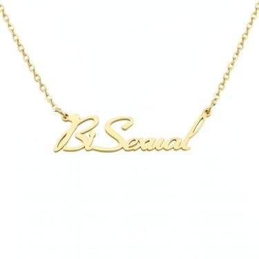 Imagem de Colar bissexual – Colar com pingente bissexual de aço inoxidável banhado a ouro ou prata, Large, Aço inoxidável banhado a ouro ou prata, Sem Pedra Preciosa