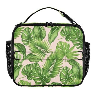 Imagem de Joisal Lancheira verde de folhas tropicais pastel para mulheres, meninas, lancheira masculina e infantil, lancheira para trabalho, bolsa térmica para alimentos portátil para adultos